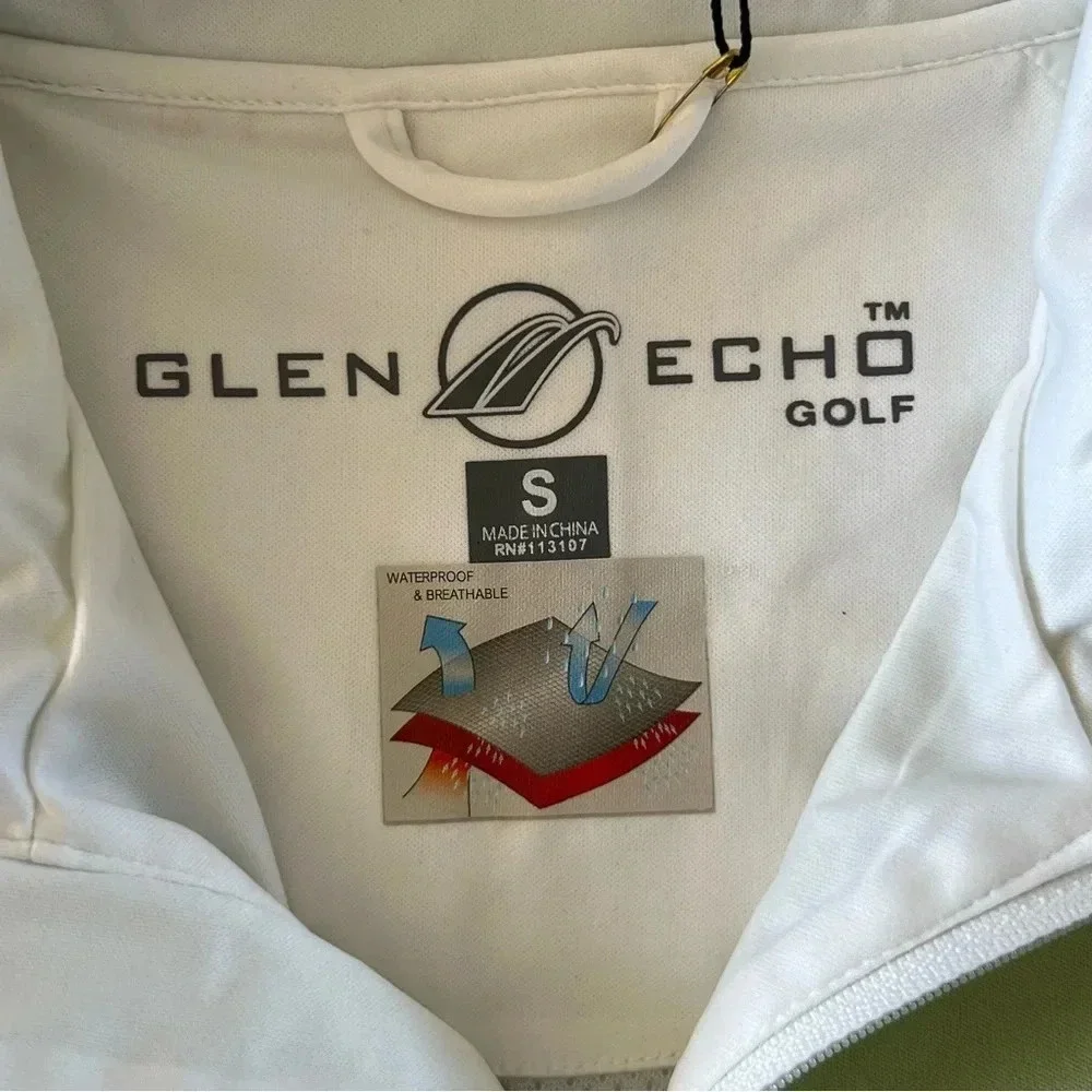 NWT Glen Echo Stretch Tech Rain Gear Waterproof Golf Jacket Lime White Size S